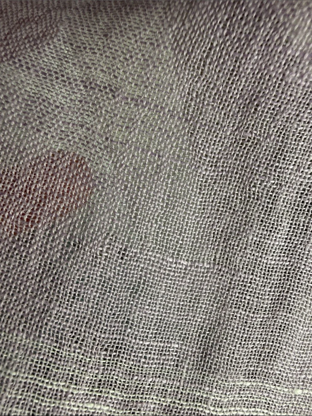 Lavender light purple, lilac linen scarf with white trim and fringe